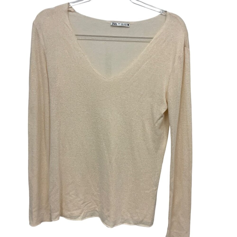Zara Lightweight Natural Knit V-Neck Sweater Top